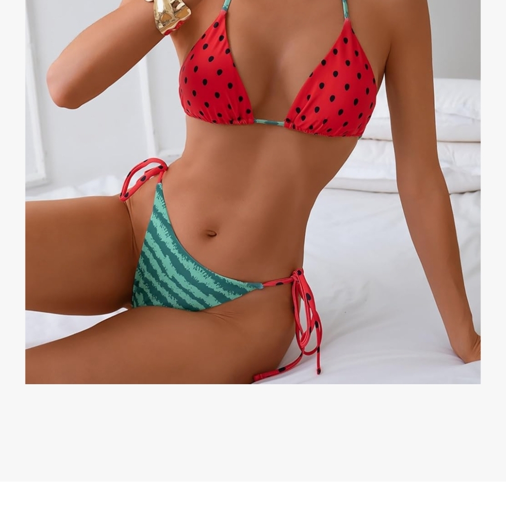 Red and Green Polka Dot Bikini Set